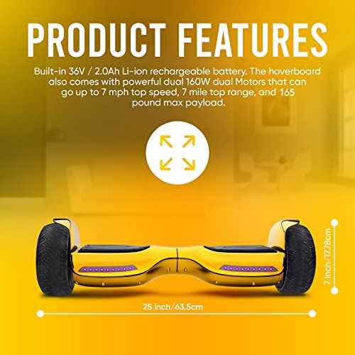 Emaxusa Hoverboard - 6.5'' Wheels Electric Self Balancing Scooter With Bluetooth Speaker And Led Lights - Ul Safety Certified (Gold) #TOP3