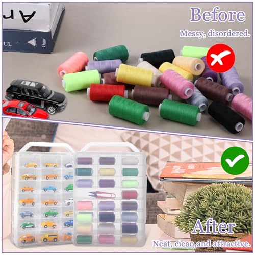 Image of EupHHonycs 2 PCS 46 Grids Sewing Organizer Double Sided Thread Box Storage Portable Clear Plastic Organizer Box for Embroidery Sewing Thread, Embroidery Floss, Needle, Beads, Small Crafts, Toy Cars