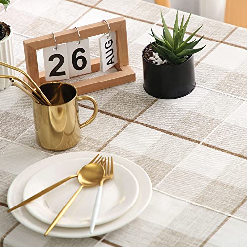 Qiden Buffalo Check Tablecloth Square/Rectangle Wrinkle Free Washable Polyester Table Covers Farmhouse Gingham Decoration Tablecloth - Light Coffee - 54 X 70 Inch #TOP5