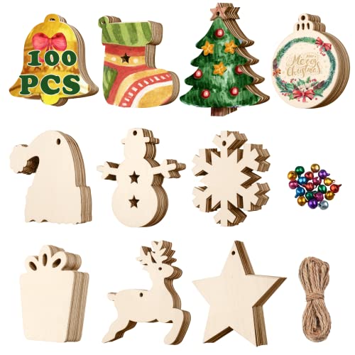 Covacure 100PCS DIY Christmas Crafts - Wooden Christmas Ornaments...