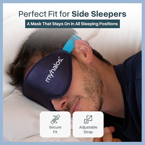 Image of MyHalos Sleep Mask - 3D Blackout Eye Mask for Women & Men, Side Sleepers, Zero Pressure Memory Foam Eyelash Friendly, Breathable,Award-Winning Sleep Aid for Travel (Navy Blue, 1 Count (Pack of 1))