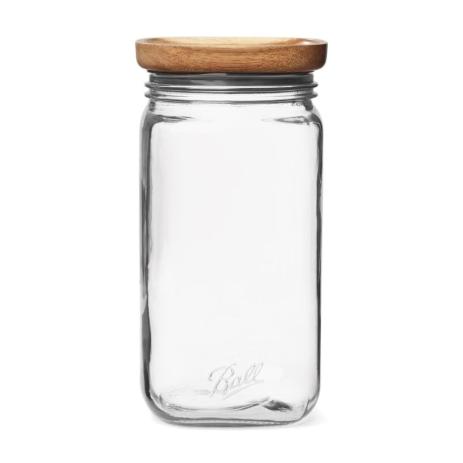 Ball Stack & Store Glass Mason Jars with Wooden Lid, Used for Pantry, Cookies, Flour, Cereal, Rice, Sugar, Tea, Coffee Beans, Spices, Square, 9.9-Cup (Pack of 4)