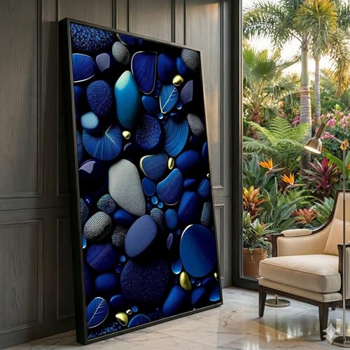 Tableau bleu et or abstrait pour illuminer un mur vide