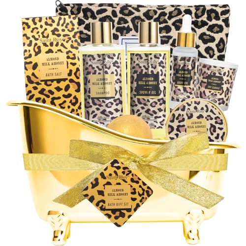 Image of Spa Kit Gifts Basket for Women, Honey & Almond Bath & Body Gift Basket, Body Skin Care Set, Self Care Pampering Kit, Travel Multi Cosmetic Bag, Home Spa, Birthday, Mother Day, Bridal Shower