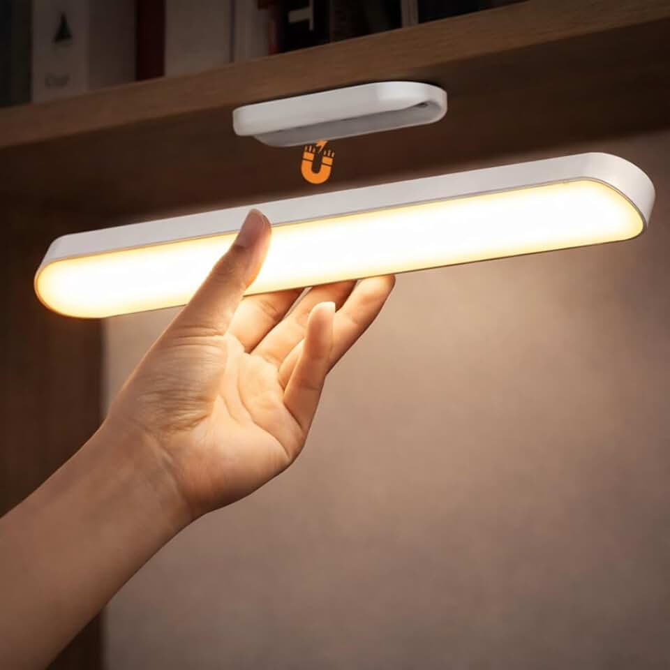Luminária de Mesa LED Recarregável USB Touch com Suportes Magnéticos – 3 Modos de Iluminação Ajustável – Bivolt – Portátil, Sem Fio – Ideal para Parede, Armário, Cozinha, Banheiro e Mesa