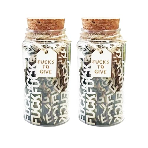 2Pack Fucks Jar, 200Pcs Fucks to Give Jar Valentines Day Decor for Office Desk Home Decor, A Fuck to Give Wooden Cutout Letter Bad Mood Vent Funny Little Birthday Gifts for Women Men