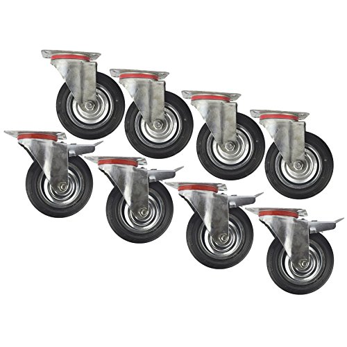 6" (150mm) Rubber Swivel and Swivel with Brake Castor Wheel (8 Pack) CST010_011