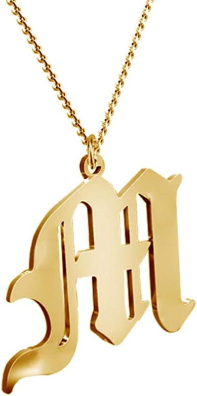 Women's Old English Initial Necklace 18K Gold Plated Stainless Steel Letter Pendant Gift
