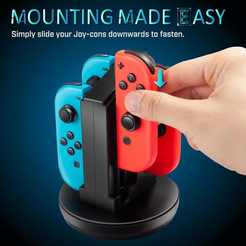 Quad Charging Station for Four Joy-Con Controllers, Charge up to 4 Joycons, Charging Dock for Switch and OLED Gamepads With Indicator Light, Charge Base
