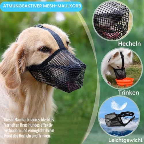 FWLWTWSS Maulkorb für Hunde, aus weichem Netzstoff, atmungsaktiv, für kleine, mittelgroße und große Hunde, mit verstellbaren Riemen, verhindert Beißen, Kauen und Lecken