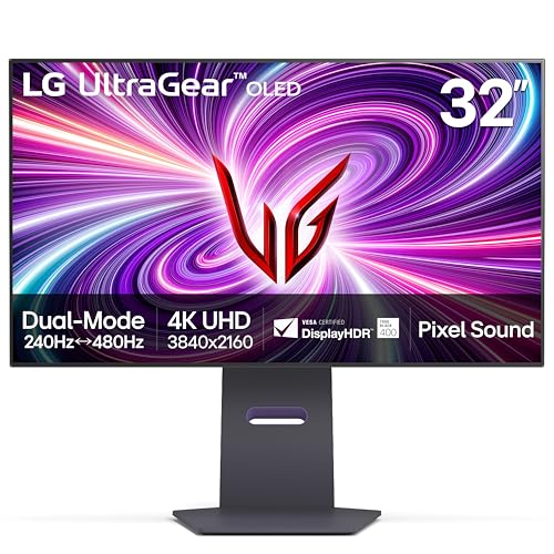 LG 32GS95UE 32-inch Ultragear OLED Dual Mode Gaming Monitor 4K UHD 1440p 240Hz 0.03ms AMD FreeSync Premium Pro NVIDIA G-Sync HDMI 2.1 DisplayPort Tilt/Height/Swivel Stand Black