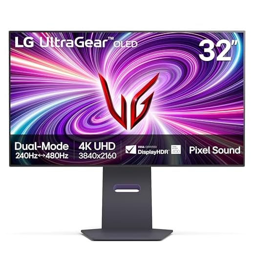 LG 32GS95UE 32-inch Ultragear OLED Dual Mode Gaming Monitor 4K UHD 1440p 240Hz 0.03ms AMD FreeSync Premium Pro NVIDIA G-Sync HDMI 2.1 DisplayPort Tilt/Height/Swivel Stand Black