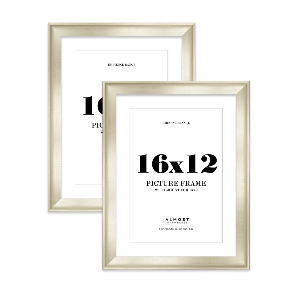 16x12" Silver Picture Frame with 13x9" Mount - Shabby Chic Photo Frame with Distressed Finish, Wall Hooks, 32mm Edge - 2 Pack
