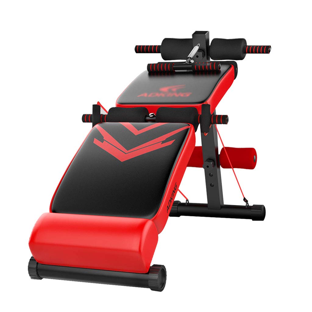 Multifunctional sit-up Bench for Household use Folding Height Adjustable-Folding Weightlifting Bed Ergonomic Design, Thick and Sturdy, Adult and Unisex, Black + red