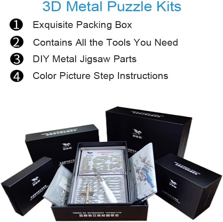 Miniatura 7 de Kits de modelo de metal 3D, rompecabezas de metal 3D de lobo mecánico, serie de animales de acero DIY, rompecabezas simples 3D, decoración del