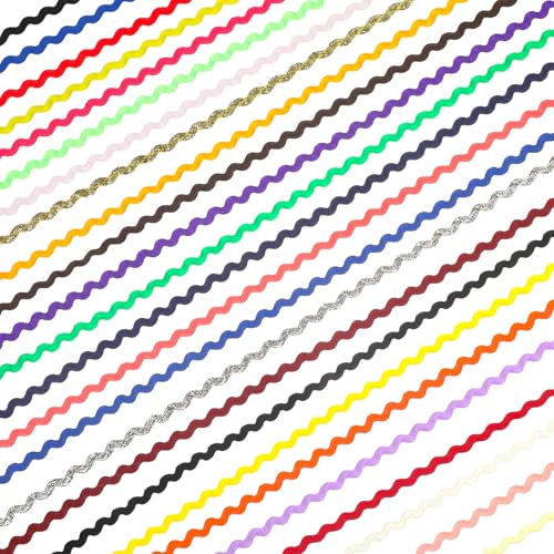 50 Yards Rick Rack Trim Ribbon for Sewing 25 Colors Wave Bending Fringe Lace Trim Colorful Embellishments for Party Christmas Decoration