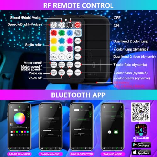 Image of Starlight Headliner Kit,Twinkle + Music Sync Dual Color Fiber Optic Star Ceiling Lights with APP Remote Control, RGBW Star Lights for Car /Home Ceiling Decor, 1000pcs 9.8ft