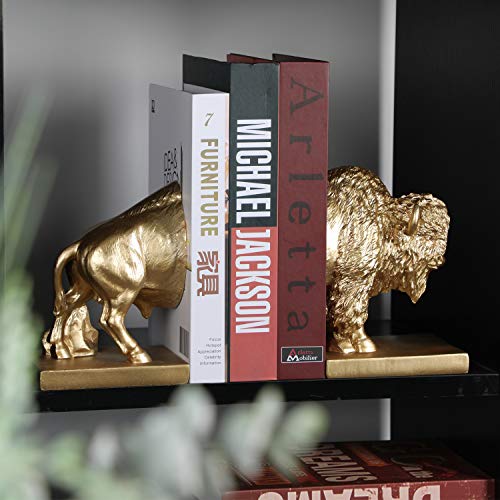 Set Of 2 Polyresin Buffalo Bookend,Art Bookend, Homedecor For Kids, Office Decor (Gold) #TOP2