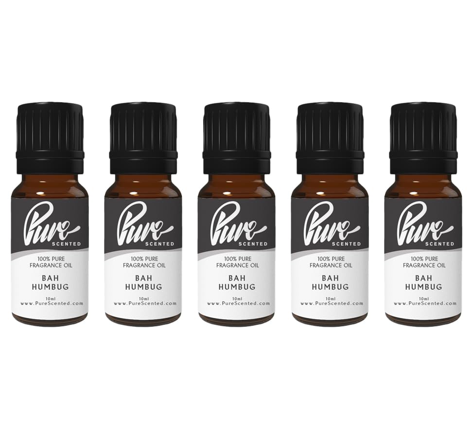 Pure Scented 50ml Fragrance Oils - 5 x 10ml Suitable for Candles, Soaps, Slime, Diffusers, Cosmetics, Wax Melts, Designer (5 x 10ml, Bah Humbug)