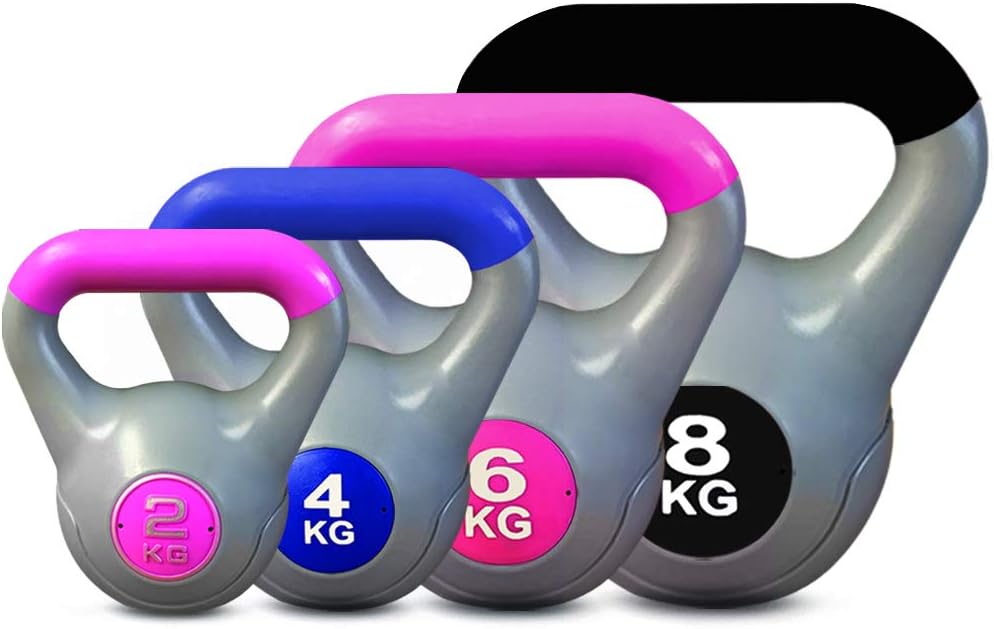 BodyRip Kettlebell Weights Set 2kg, 4kg, 6kg and 8kg | Vinyl Coated, Easy Grip Handles, Ergonomic | Gym Equipment, Home, Fitness, Gymnastics, Exercise, Workout, Cardio
