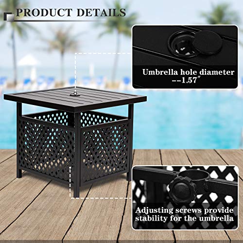 Solaura Patio Side Table With 1.57" Umbrella Hole, Square Outdoor Patio Bistro Table With Outdoor Iron Umbrella Base Stand- Black #TOP3