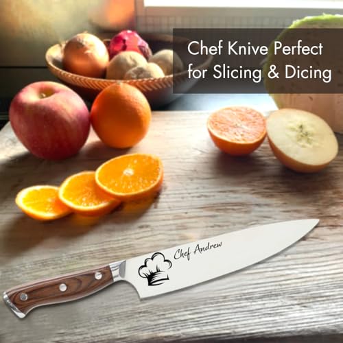 Image of Customizable Stainless Steel Chef's Kitchen Knife with Laser Engraved Cooking Gifts for Him Her Housewarming Gifts Kitchen Knife Gift Set