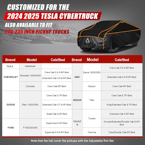 Image of Specialized Hail Protector Replace for Tesla Cybertruck, Multi-Layered Car Hail Blankets Protector Cover with 5mm Thick High Density EVA Cushioning Foam Pad and Reflective Stripes (Black)