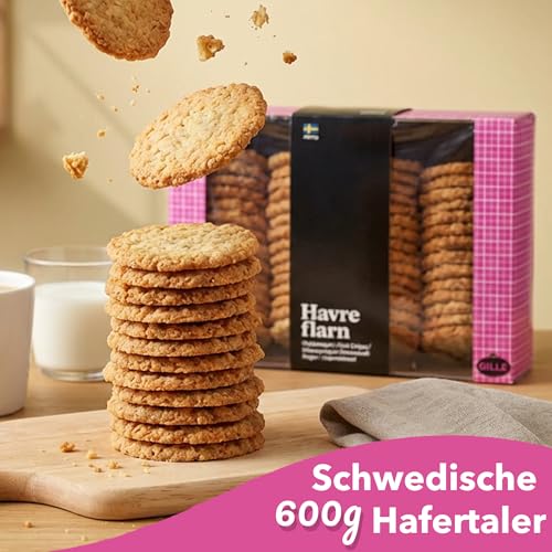 Gille Schwedische Hafertaler Havre flarn, 600 g Haferkekse, knusprig & laktosefrei, mit 23% Haferflocken, traditionelles Gebäck aus Schweden