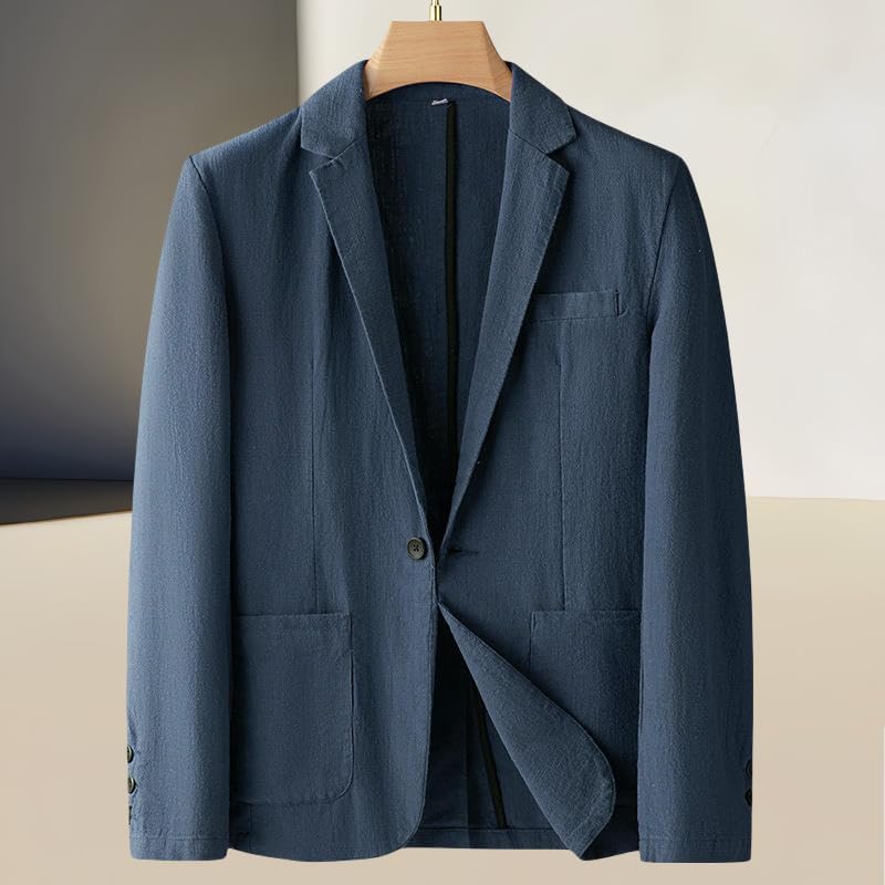 Men's Business Casual Loose Fit Single Ramie Blazer Jacket Outerwear