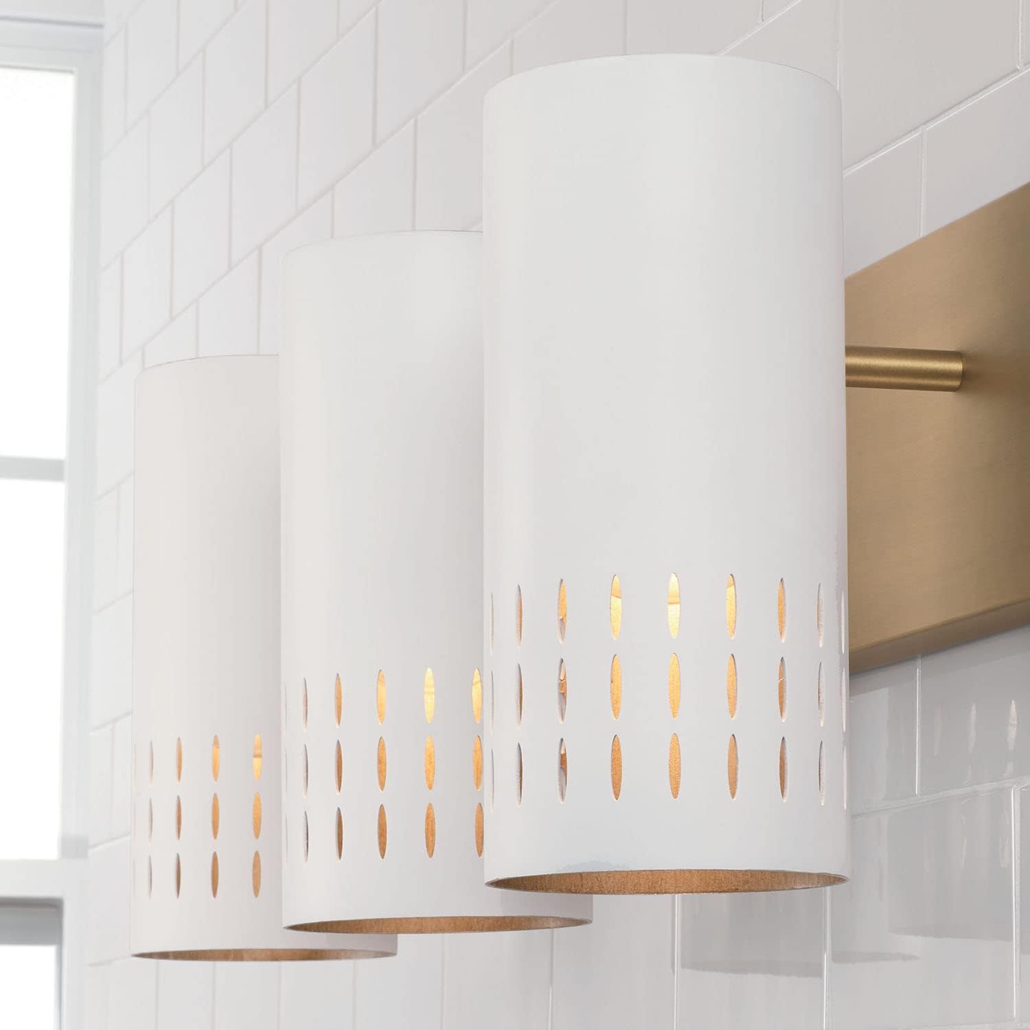 Capital Lighting 150231AW Dash Mid-Century Modern Metal Vanity Lights for Bathroom, 3-Light 300 Total Watts, 10" H x 24" W, Aged Brass and White