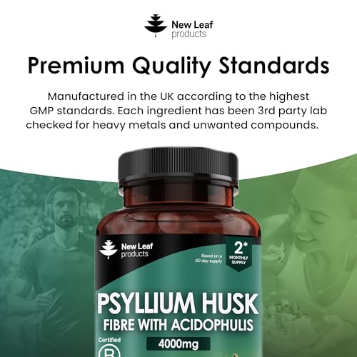 Fibre Supplement 4000mg Psyllium Husk with Acidophilus - High Strength - Natural Soluble Fiber Supplement from Plantago Ovata Seeds, 120 Psyllium Husks Capsules Vegan, UK Made by New Leaf - Image 5