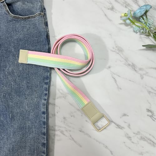 Colorful Rainbow Canvas Belt with Double Square Ring Buckle for Men Women Girls Causal Belt2