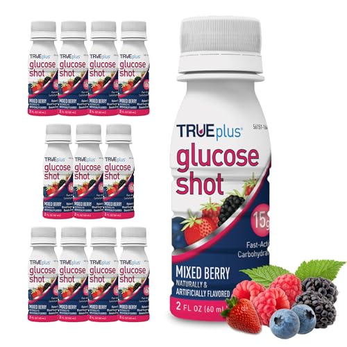 TRUEplus Glucose Shot Mixed Berry 15g Fast-Acting Carbohydrates Fat Free Gluten Free Boost Energy 12 Pack