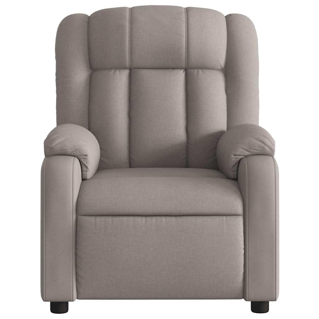 Elektrischer Massagesessel aus Stoff Taupe mit 6 Vibrationspunkten und stabilem Rahmen, automatische Neigungsfunktion um 135 Grad und bequeme Armlehnen
