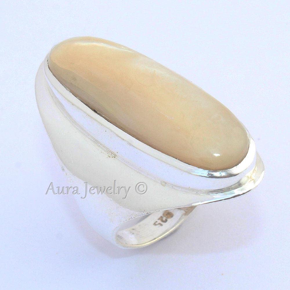 Anello in argento sterling massiccio 925 per ragazze Anello in madreperla genuino Anello di fidanzamento in argento sterling Anello con pietre preziose in madreperla