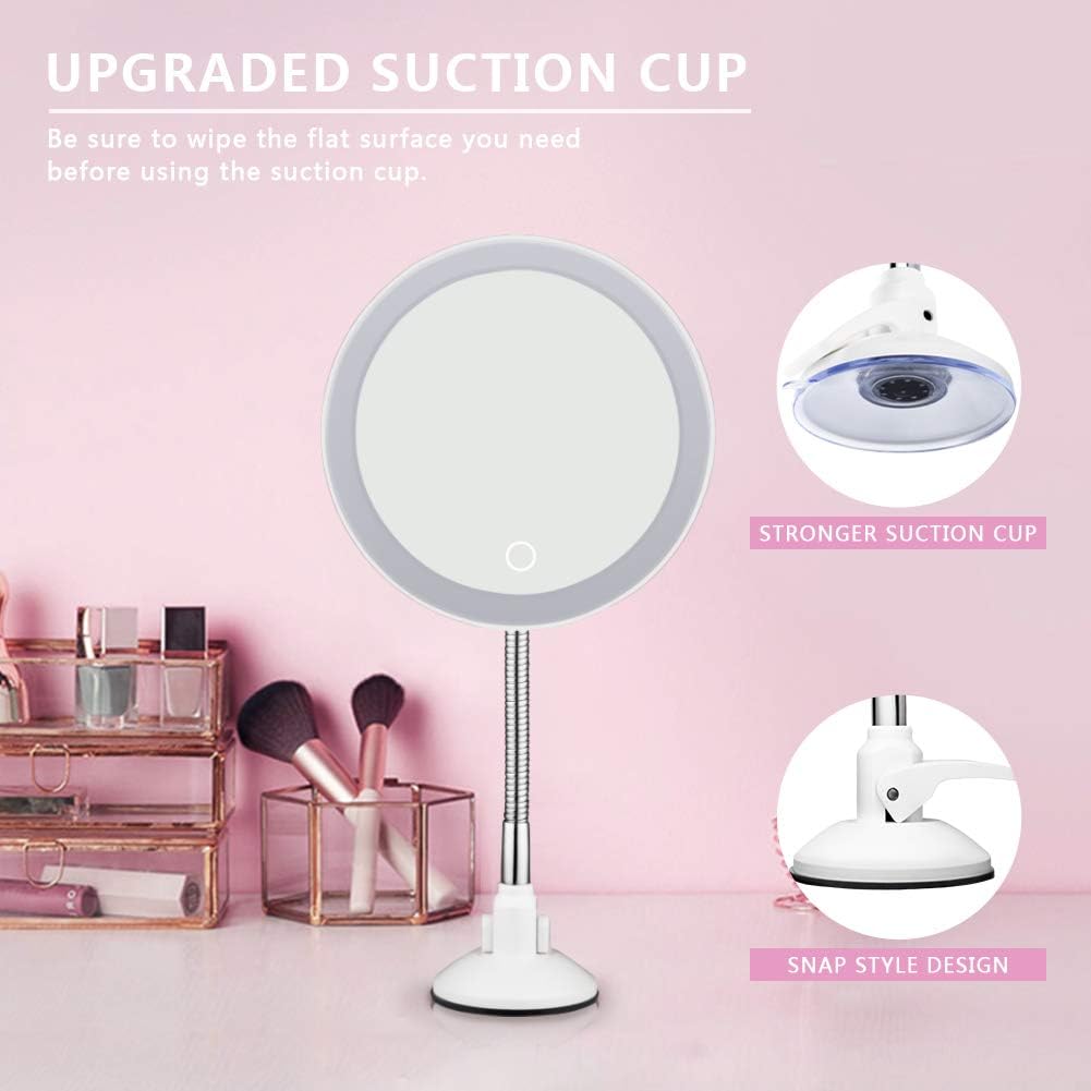 10X Magnifying Mirror with Light Makeup Mirror with Lights LED Lighted Makeup Mirror Vanity Mirror with Lights Flexible Gooseneck Mirror with Lights with Powerful Suction Cup -