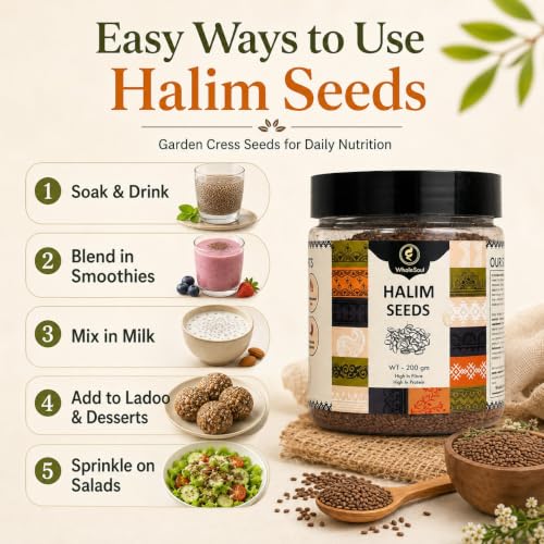 Image of WholeSoul Halim Seeds 200g | Garden Cress Seeds for Weight Loss Iron Rich Superfood | Improves Digestion, Immunity Hair & Skin Health | High Fiber & Protein