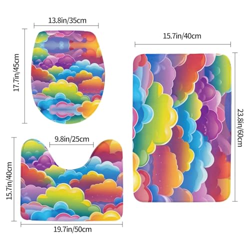 Juego de 3 tapetes de baño BROLEO absorbentes con diseño de arcoíris y gotas de lluvia 3