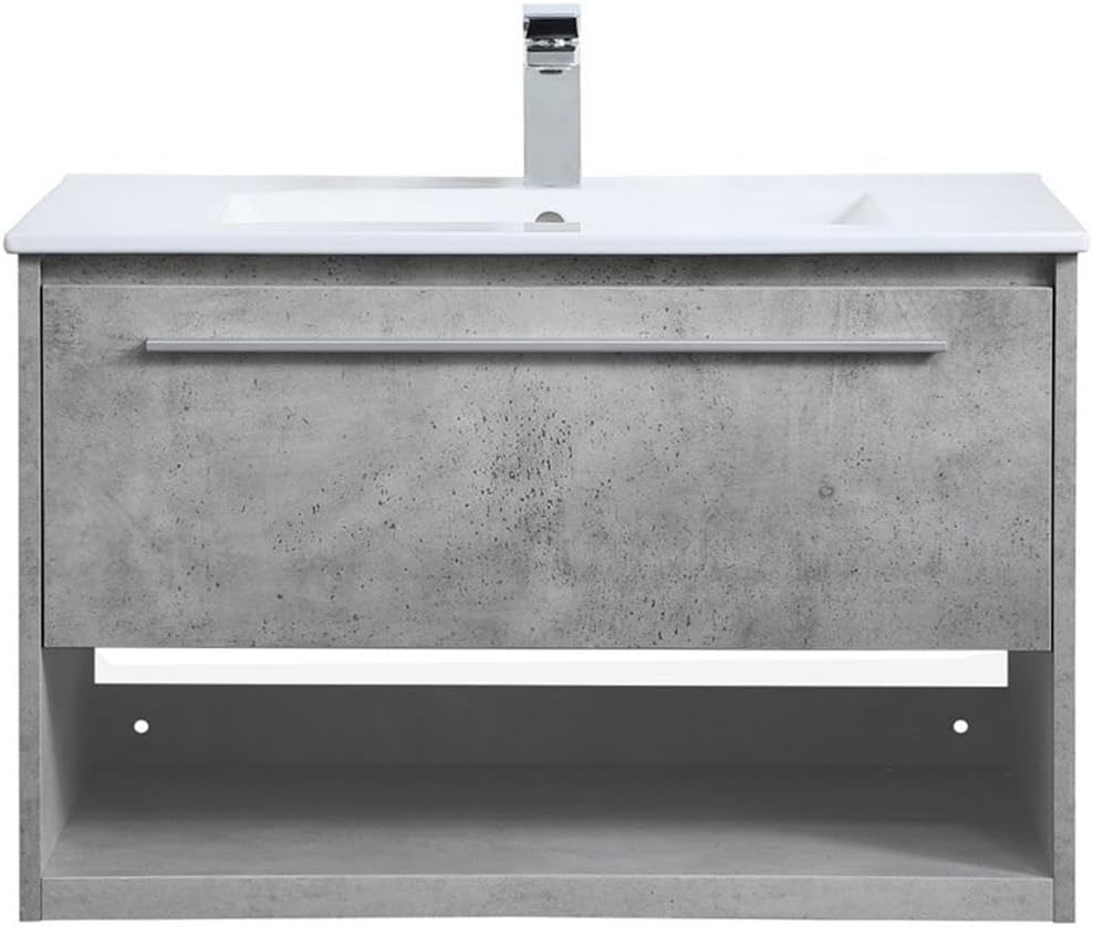 Elegant Decor Kasper 30" Single Porcelain Top Floating Bathroom Vanity in Gray