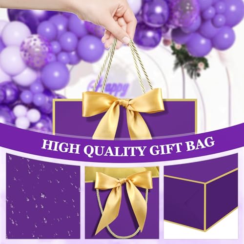 Image of JMANNI 1PCS Large Gift Bag with Ribbon and 1 Greeting Card 2 Tissue Papers, Portable Paper Gift Bag with Handles, Birthday Present Bags for Wedding Party,Mother's Day 12.6 inch x 9.8 inch x 3.9 inch(purple gold)
