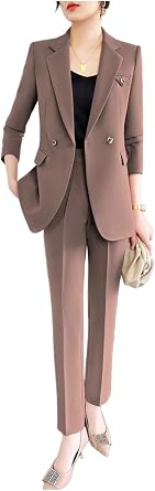 Womens Business Suit Notch Lapel Jacket and Pants Double Breasted Tuxedos