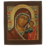  Holyart Icona Russa tavola XIX secolo Madonna Kazan Sfondo Decorato 31x27 cm