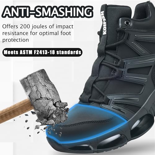 KOIFISH Steel Toe Work Boots for Men Women, Waterproof Lightweight Safety Boots, Steel Toe Shoes with Air Cushion, Comfortable for Industrial Construction Warehouse Factory Logistics Work4