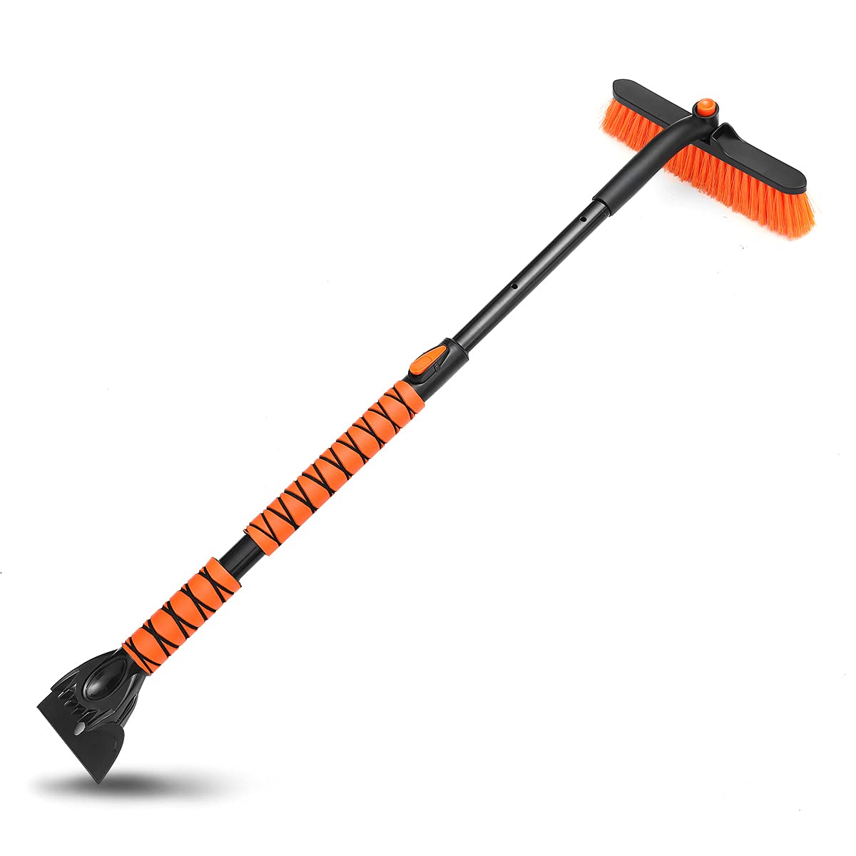 MATCEE Raspador de hielo y cepillo de nieve con poste extensible para parabrisas de coche y agarre de espuma desmontable 2 en 1 para quitar nieve para coche, SUV, camión, parabrisas auto