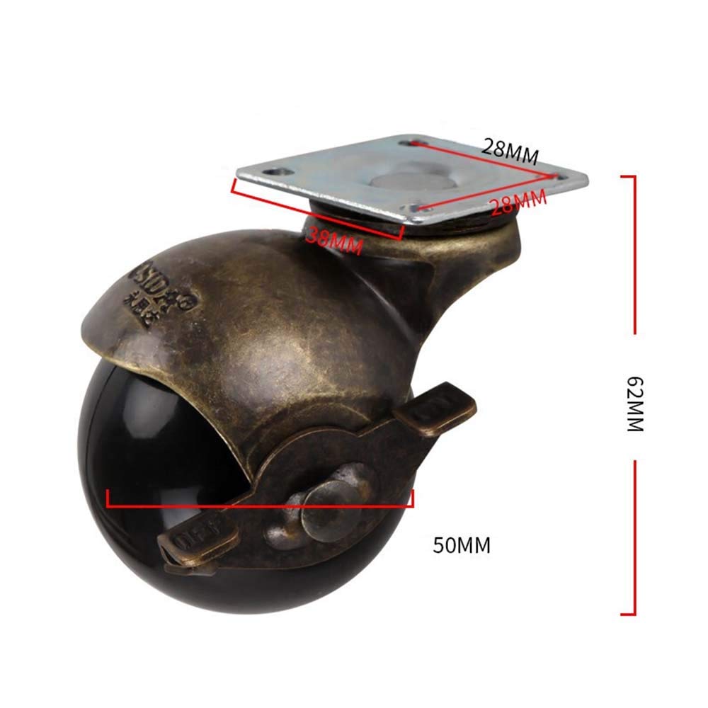 Ruote girevoli universali con Piastra Fissa per mobili antichi da 2 Pollici e 50 mm, con Freno, 180 kg, sicure per Pavimenti in Legno, Moquette e Piastrelle, Confezione da 4