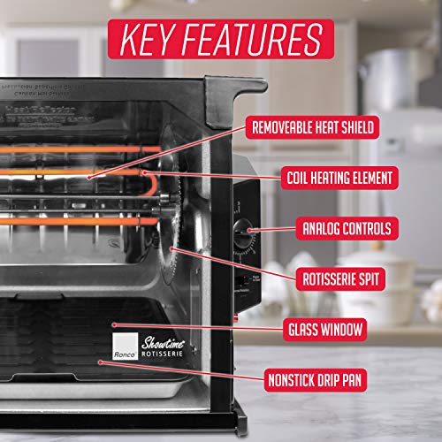 Ronco Showtime Classic Large Capacity Rotisserie & BBQ Oven, Simple Switch Control, Perfect Preset Rotation Speed, Self-Basting, Auto Shutoff, Includes Multipurpose Basket, black - Thumbnail 7