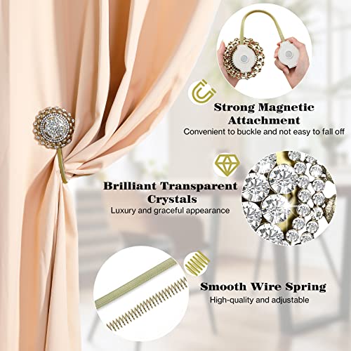 Shinowa 2-Pack Crystal Magnetic Curtain Tiebacks, Sparkling Flower Window Curtain Decorative Clips, Stretchy Spring Wire No Drilling Drapery Holdbacks Curtain Holders For Home Decor, Vintage Bronze #TOP2