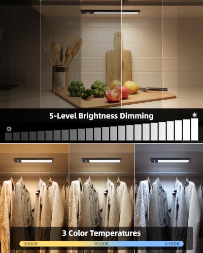 Image of EZVALO 8 inch Under Cabinet Lights, 2500mAh USB-C Rechargeable Motion Sensor Light, 3 Color Temps, 5-Level Dimmable Magnetic Wireless Closet Lights for Kitchen, Pantry, Stairs (2 Pack)