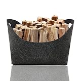Panier en Feutre Hillylolly grand Sac à Bûches en Feutre Épais, Panier Bois Feutre, Panier de Rangement en Feutre, Panier en Feutre Buche pour Stockage Bois, Journaux, Magazines et Jouets-50*25*35cm