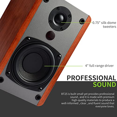 Singing Wood Bt25 Active Bluetooth 5.0 Bookshelf Speakers With Built-In Amplifier -2 Aux Input - Full Function Remote Control -Wooden Enclosure - 50 Watts Rms (Cherry Wood) #TOP3
